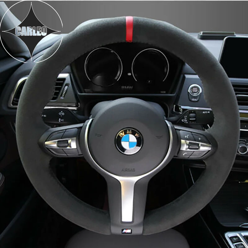 

DIY Car Steering Wheel Cover for BMW X3 F25 2014-2017 Genuine Suede Leather Red Mark Custom Hand Stitching Holder Top Layer Wrap