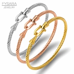 FYSARA Trendy Charm Cuff Bracelets Bangles for Women Gold Color 316L Stainless Steel Wire Thin Bangles Jewelry