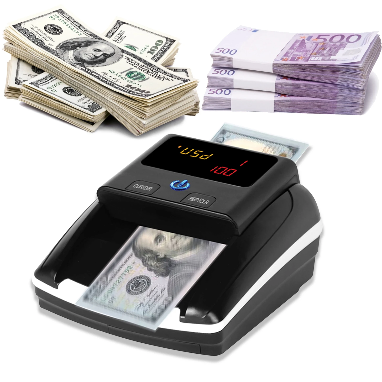 Bisofice Portable Mini Money Counter Counterfeit Bill Detector Automatic Money Detection By UV MG IR Image Paper Quality Size