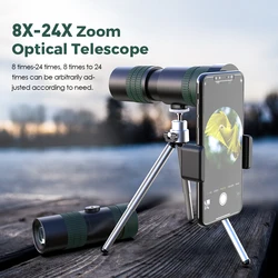 APEXEL 8-24x30 Zoom Monocular Telescope with phone holder Long Range Powerful Foldable Telephoto Compact Hunting Camping Hiking