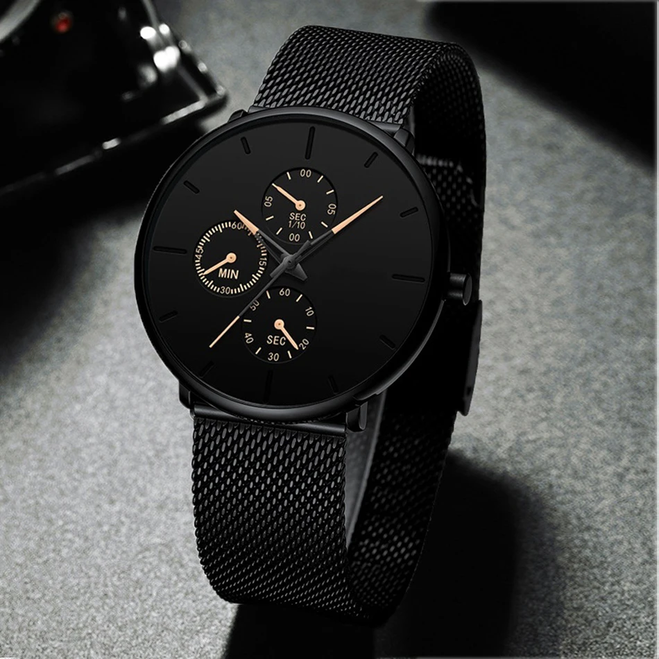 2024 Mens Luxury Watches for Men Business Casual Ultra Thin Clock Male Stainless Steel Mesh Belt Quartz Watch relogio masculino