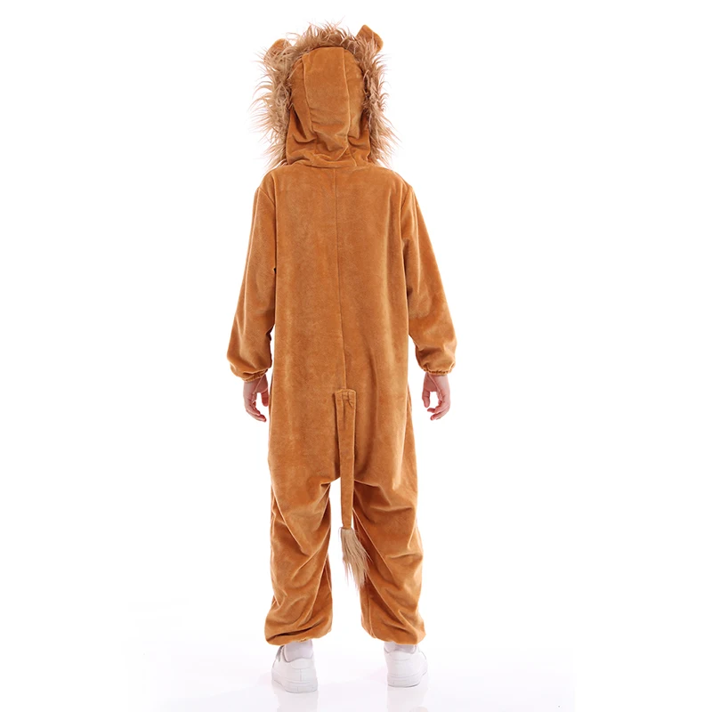 Unisex Kids Halloween Lion Costume Plush Animals One-Piece Novelty SleepWear Homewear Cosplay Romper Jumspuit Winter Pajamas