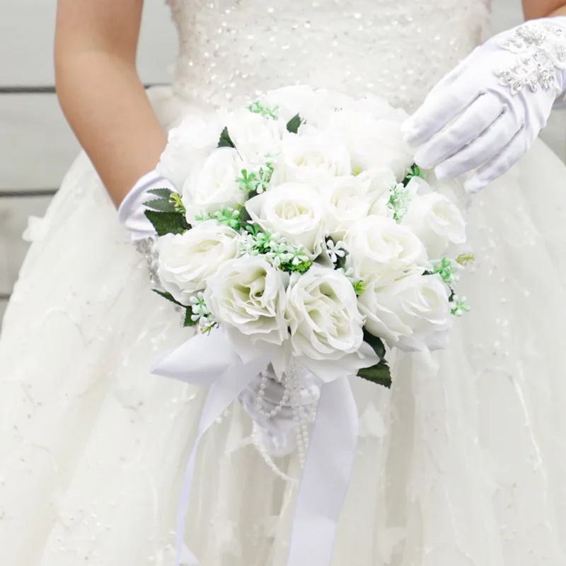 White Rose Bouquet Cheap Wedding Bouquet Flores Artificiales Para Decoracion Boda Wedding Bouquet for Bridemaids ramo novia