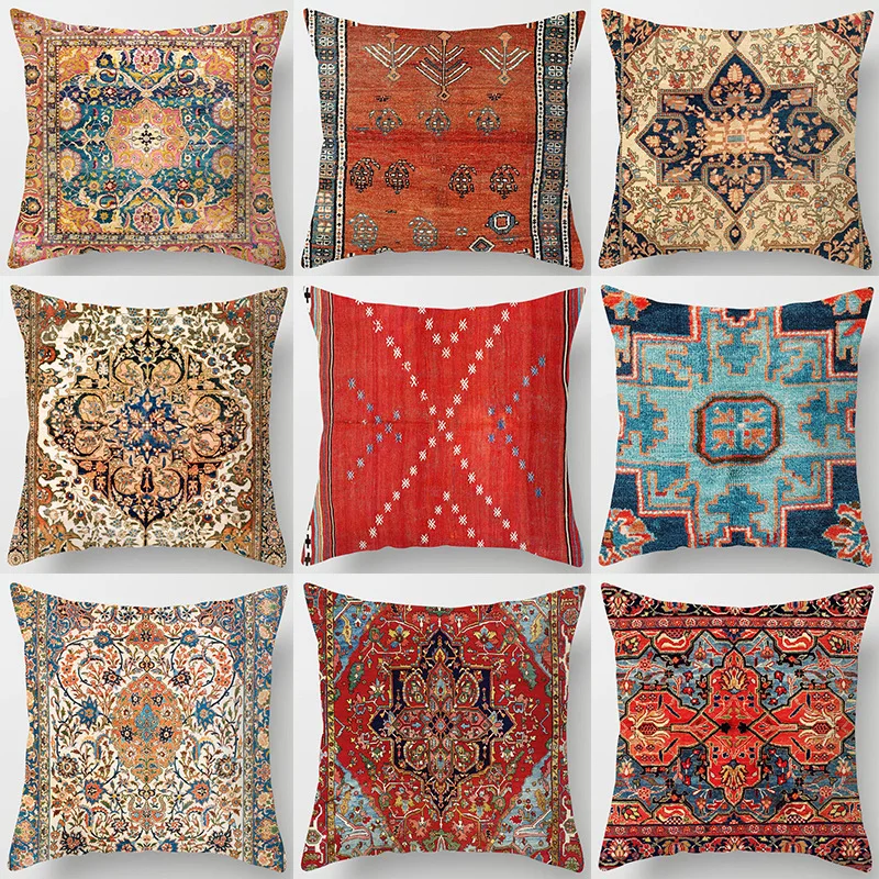 Ethnic Persian Carpet Print Cushion Cover Hot Retro Decorative Pillowcase Vintage Art Turkish Blanket Livingroom Throw Pillows