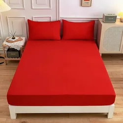 Fashion Simple China red solid color Bed Fitted Sheets Sabanas Mattress Cover with Elastic Microfiber (no pillowcase)