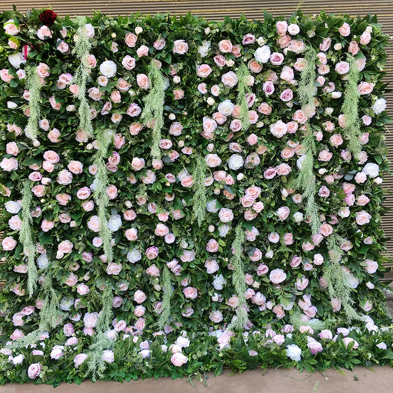 SPR  Pink Purple Forest Green Grass Flower Wall For Wedding Backdrop Roll Up Fabric