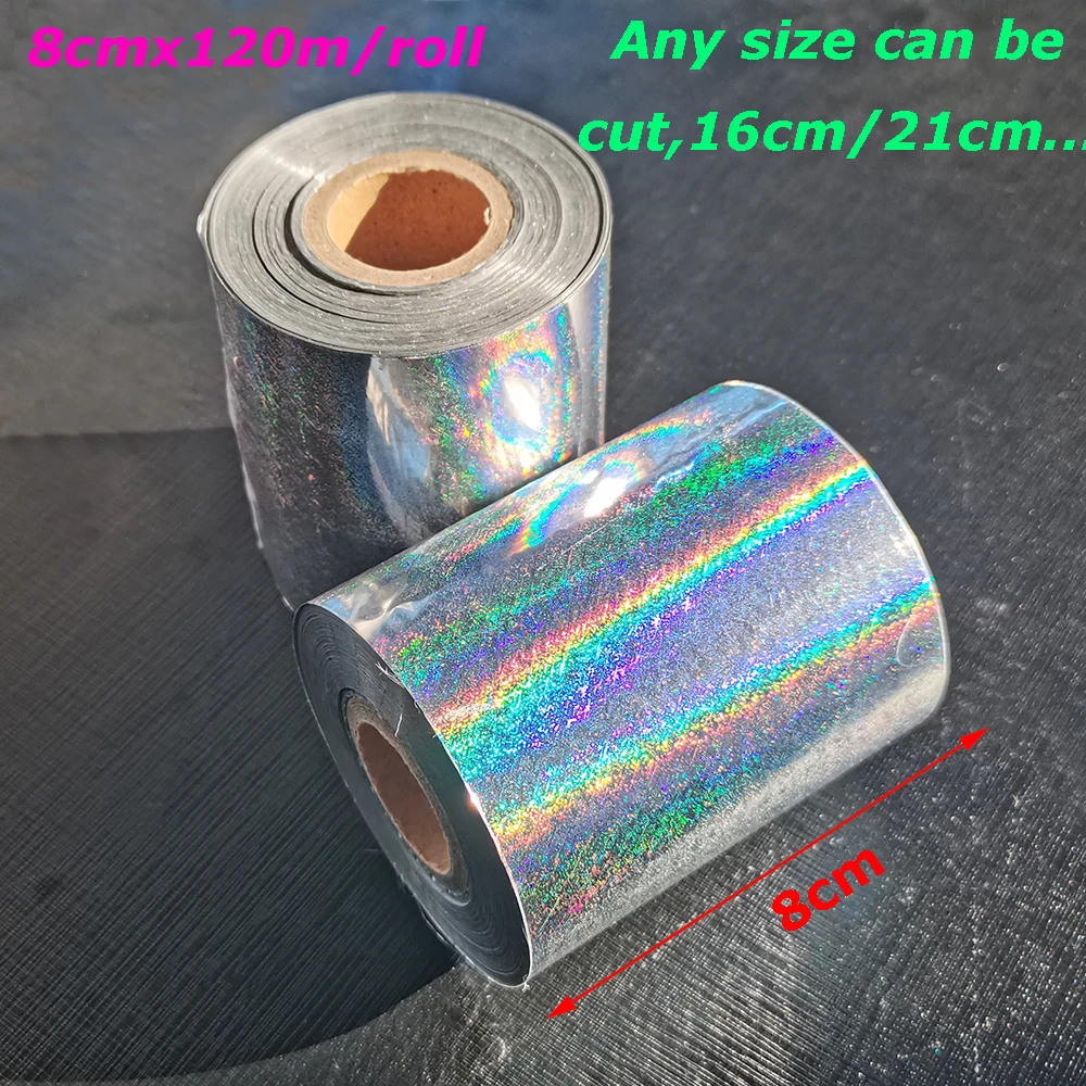 1 Roll  Holographic foil Laser Sliver Hot Stamping Foil  Hot Press on Paper  Plastic Transfer Film 8cm  width 120m length