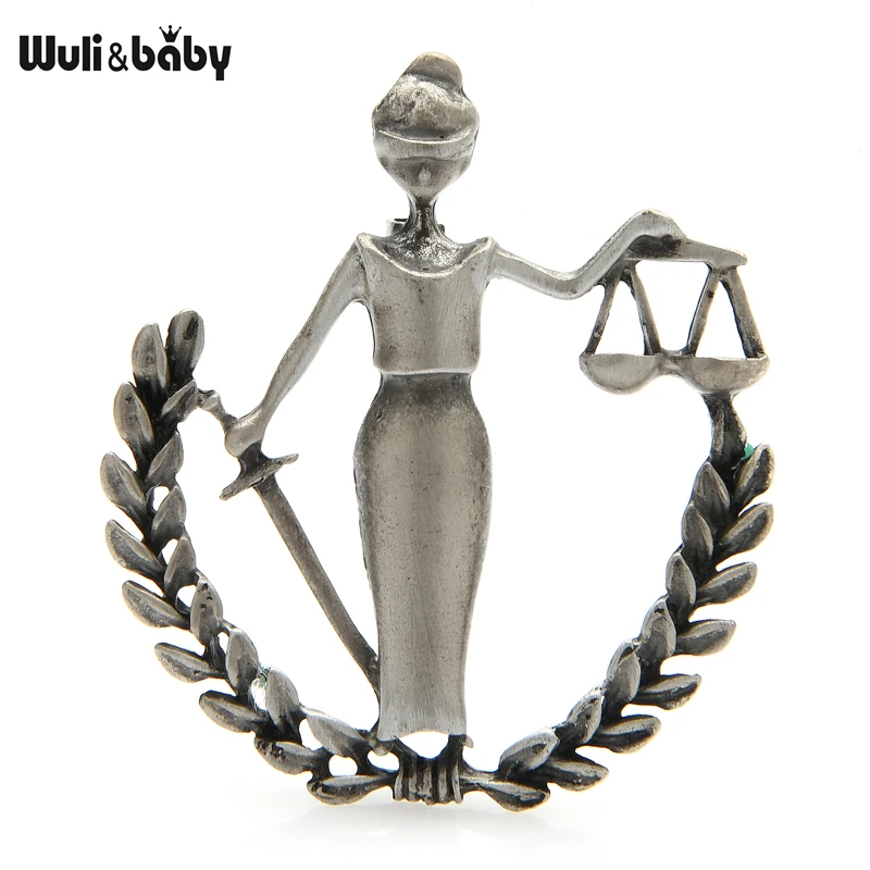 Wuli&baby Vintage 3-color Libra Brooches Women Unisex Metal Scale Lady Figure Office Casual Brooch Pins Gifts