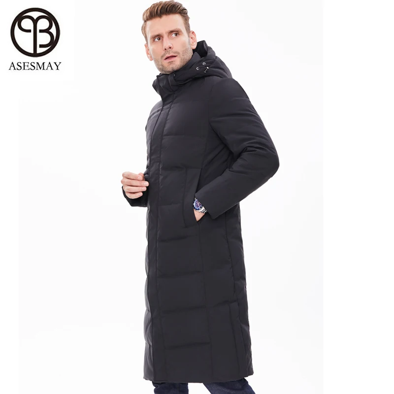 Asesmay brand men winter jacket 90% white duck down coats hooded parkas x-long keep warm male down jacket overknee outerwear