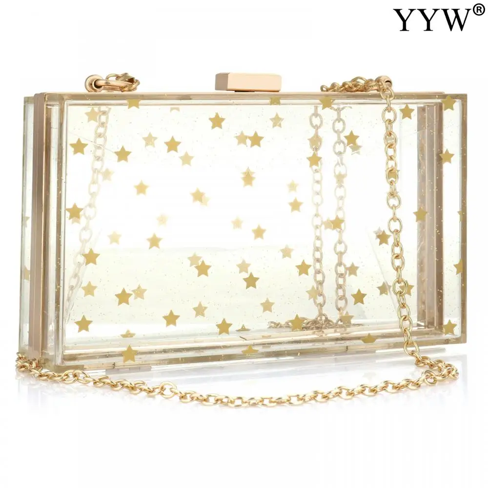 Elegant Women Star Acrylic Clutch Bag Box Bag Shoulder Sequined Transparent Fashion Design For Ladies Party Wedding Female Purse