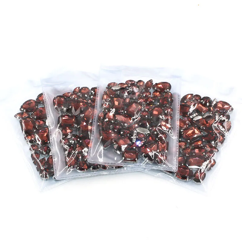 Sell at a loss! mixed shape Wine red cystal glass sew on rhinestones with silver base diy clothing accessories SWM08