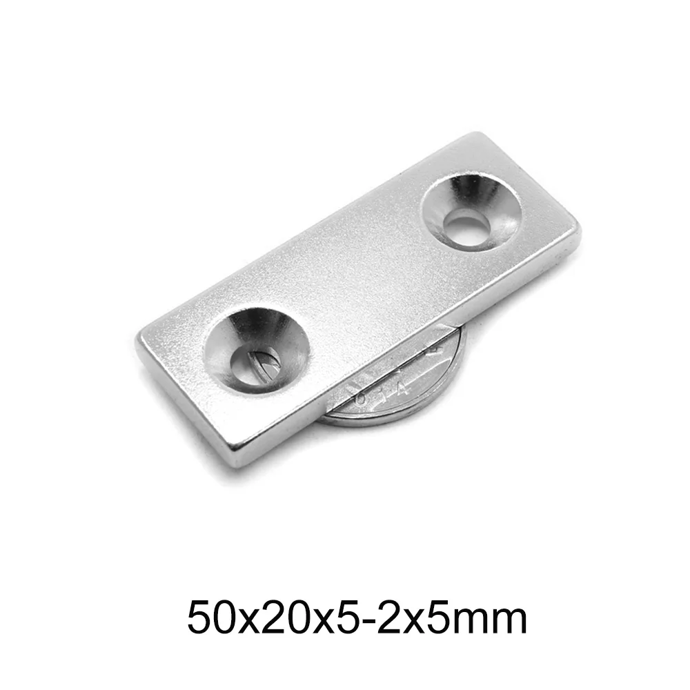 1~10pcs 50x20x5-5 Strong Neodymium Magnet Double Holes 5mm Block NdFeB Permanent magnet 50x20x5mm Search Magnets sheet 50*20*5mm