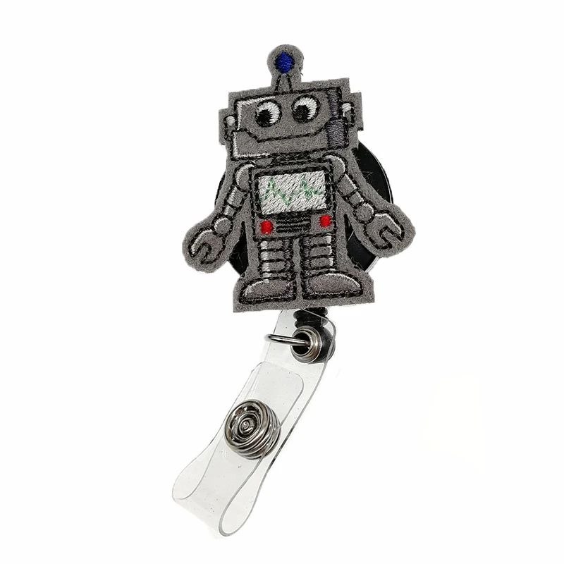 

Free shipping Felt Robot Retractable Badge Reel Felty Decorative Accessory ID Name Badge Holder with Clip