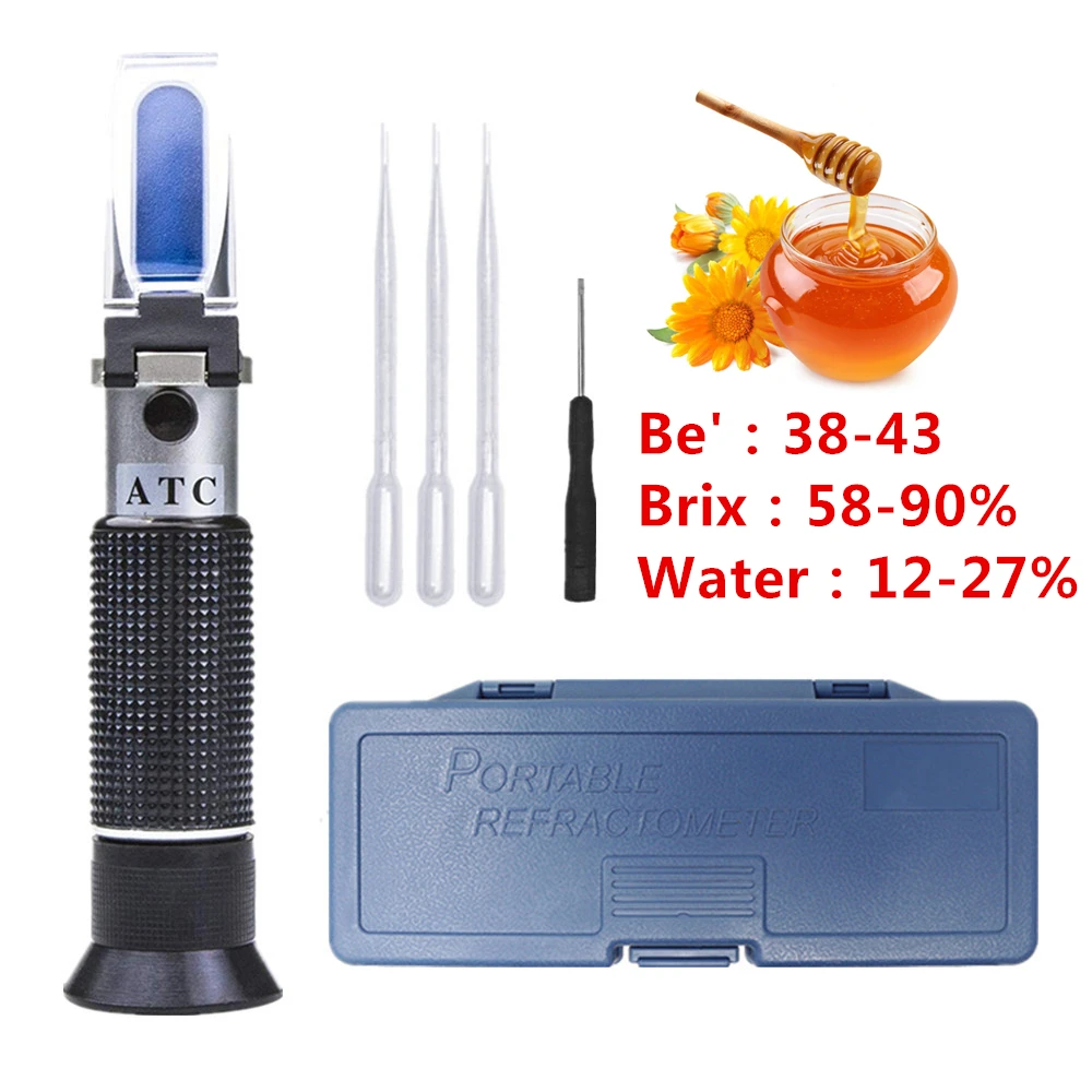 Water Honey Refractometer with ATC Calibration Honey Moisture Meter Tester For Beekeeper