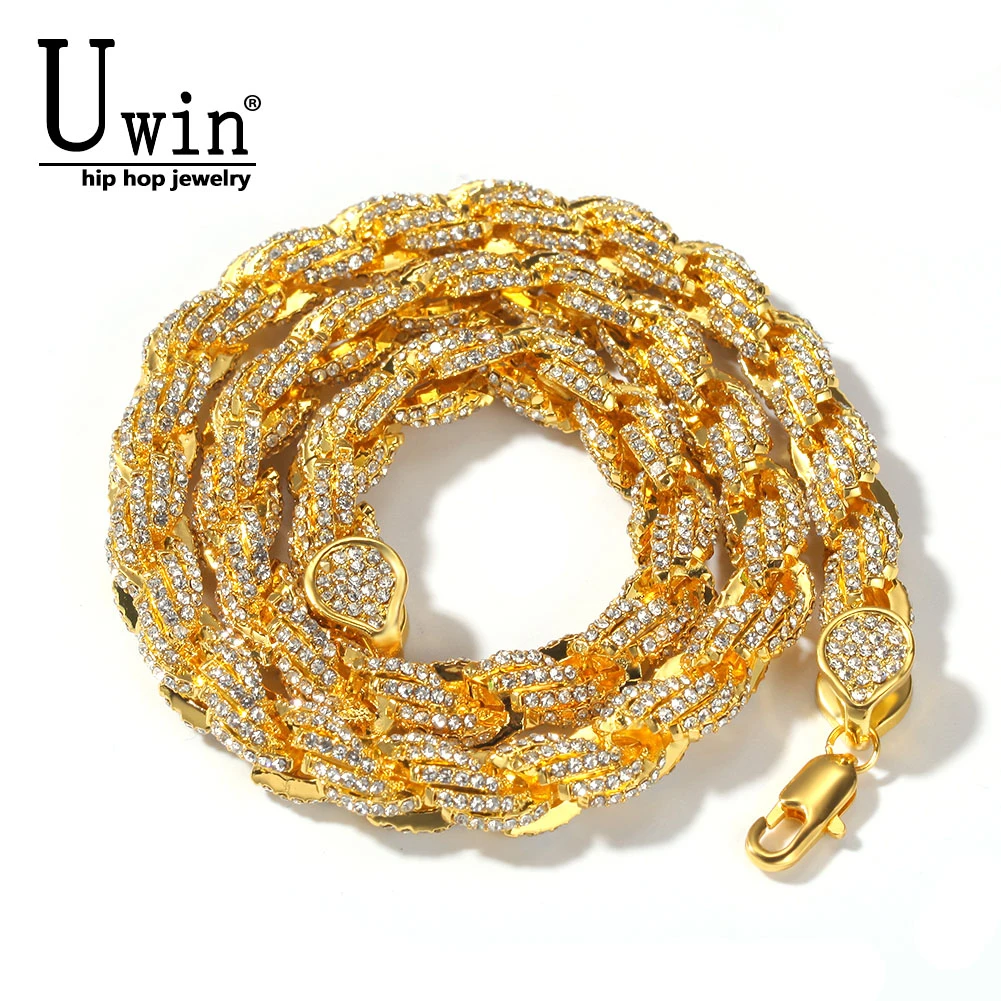 

Uwin Rope Chain Necklace 9mm Full Iced Out Rhinestones Hiphop Necklaces Jewelry Men Women Drop Shipping