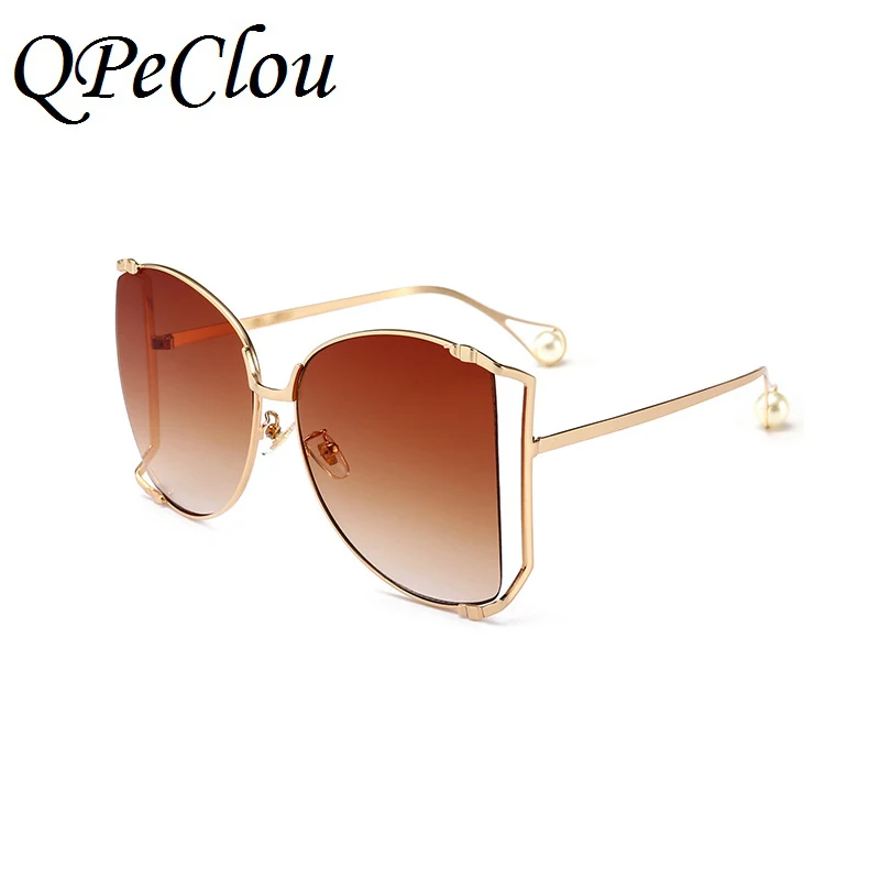 New Fashion Luxury Pearl Pink Sunglasses Women Vintage Metal Hollow Sun Glasses Female Outdoor Shades Oculos De Sol