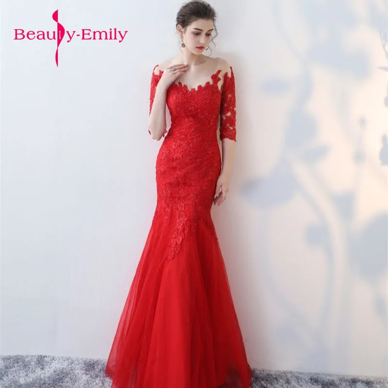 2022 Elegant Applicaties Kant Mermaid Avondjurken Lange Eenvoudige Bourgondië Prom Dress Wedding Party Jurken Robe De Soiree