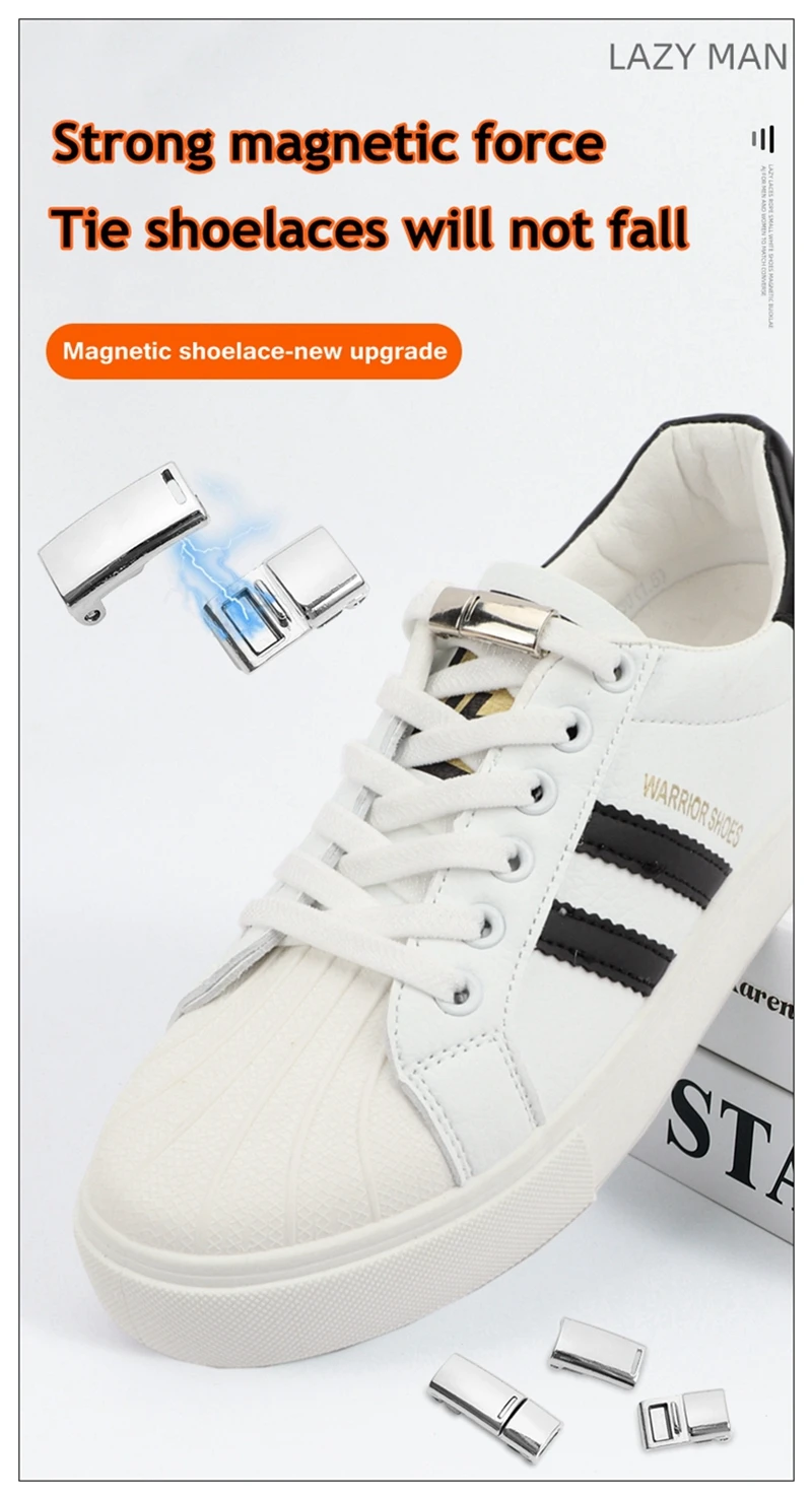 1 Paar elastische Schnürsenkel mit magnetischer Verriegelung, keine Krawatte, flache Schnürsenkel für alle Schuhe, Turnschuhe, Kinder und Erwachsene, faule Schnürsenkel – Detail 1