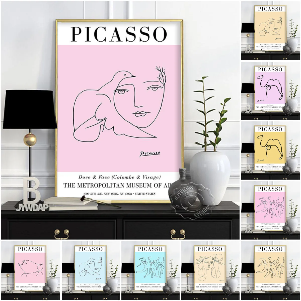 Picasso Line Art Poster, Bird Dove Minimalist Poster, Camel Pig Prints Wall Art, Pablo Picasso Gallery Mural, Nordic Style Decor