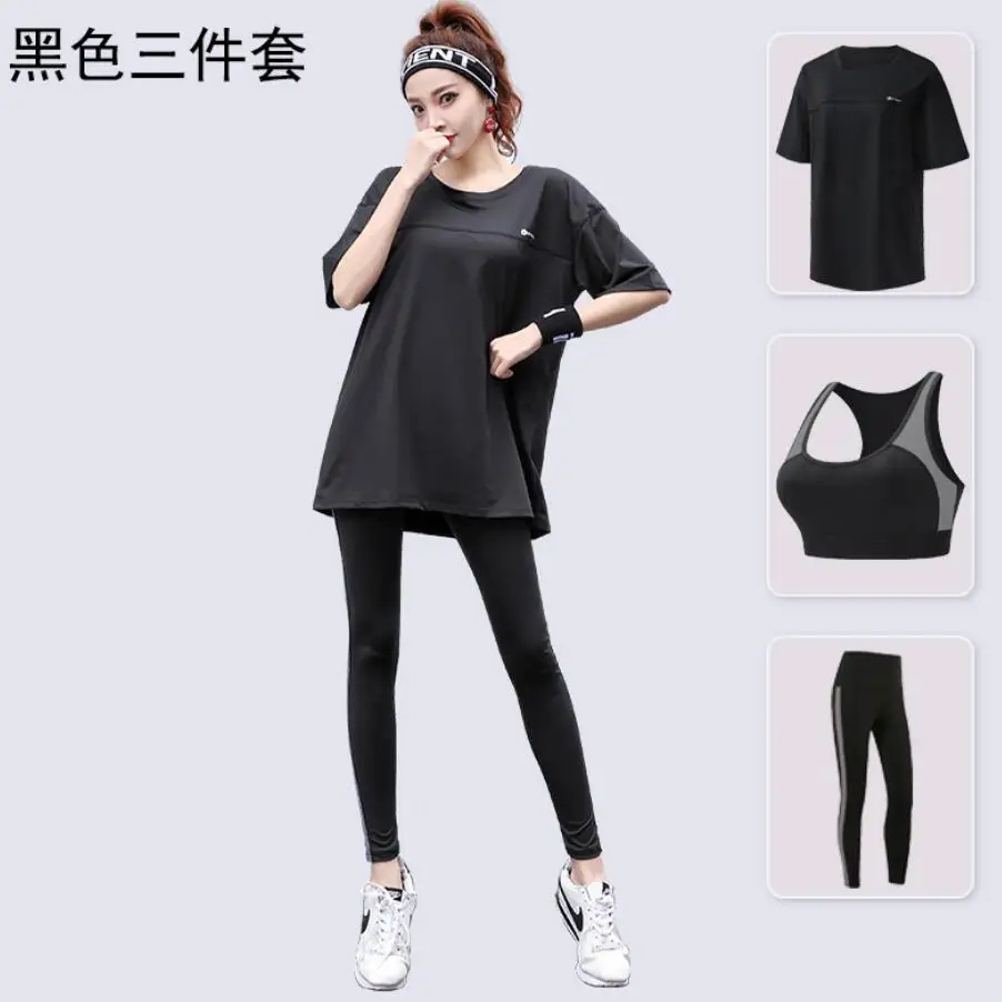 New Women Yoga 3 Pieces Tracksuits Loose T Shirt+Bra+Leggings Outdoor Sports Running Quick Dry Breathable Plus Size Sports Sets