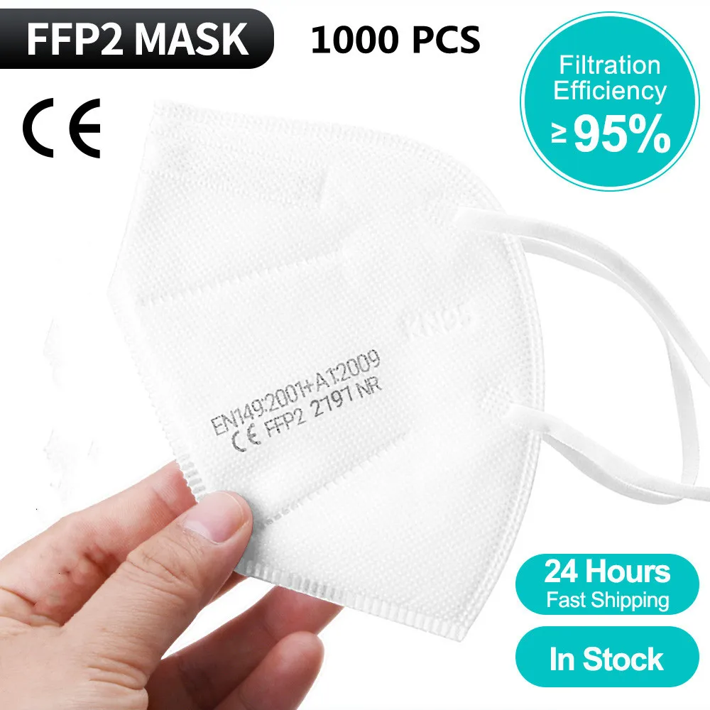 

1000 PCS 5 ply ffp2mask White adult kn95 face mask ffp2 mascarillas fpp2 homologadas Cubrebocas fpp2 masks mascara maske CE