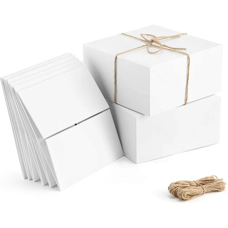 Premium Gift Boxes 10 Pcs/Lot White Paper Gift Boxes with 20 Meters Hemp Rope for Christmas Gifts, Bridesmaid Proposal Boxes