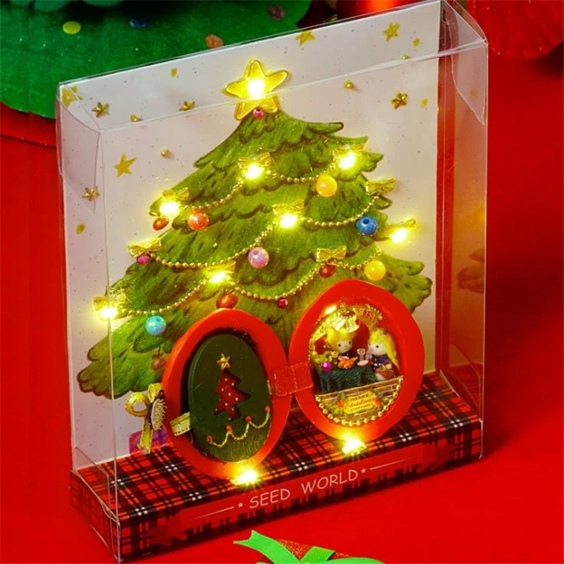 Christmas Gift DIY Dollhouse Furniture Miniature Wooden Miniaturas Doll House Box Theatr Toys for Children Casa Seed World