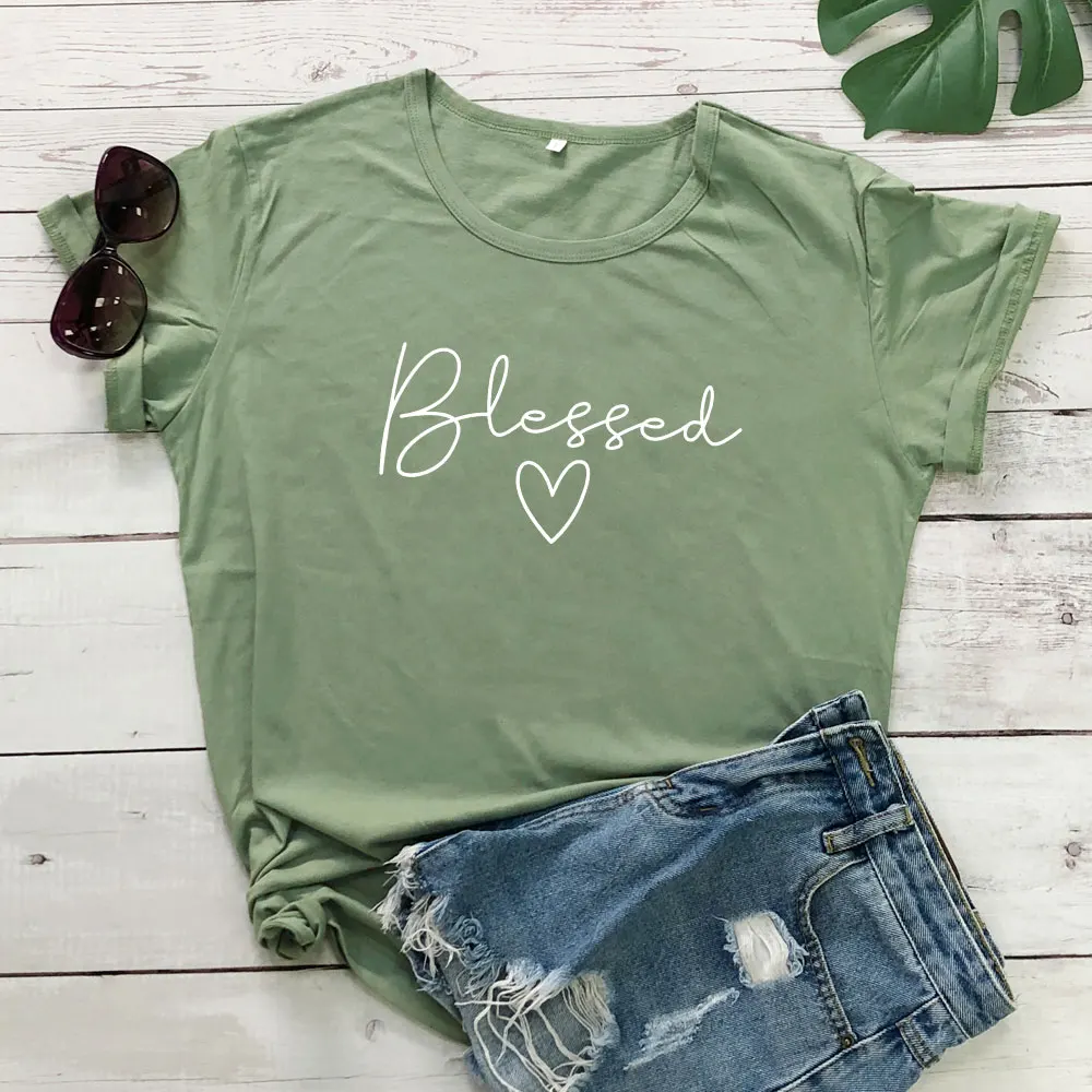 Blessed Heart T-shirt Women Christian Easter Holiday Gift Tshirt Trendy 90s Crewneck Graphic Slogan Tee Shirt Top Drop Shipping