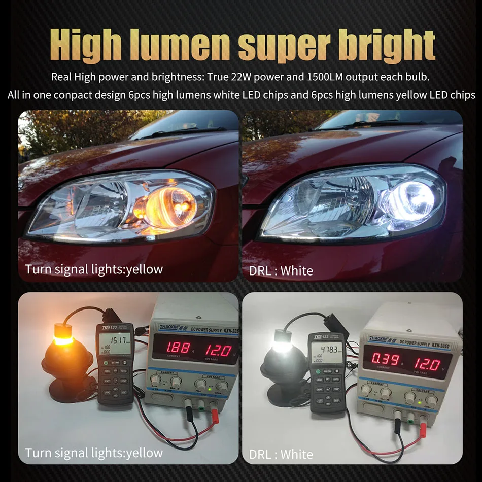 AILEO-luces LED de señal de giro Canbus, alta calidad, doble Color, T20, W21W, WY21W, 7440, 7440NA, sin errores, DRL, 1600LM, 22W, amarillo ámbar