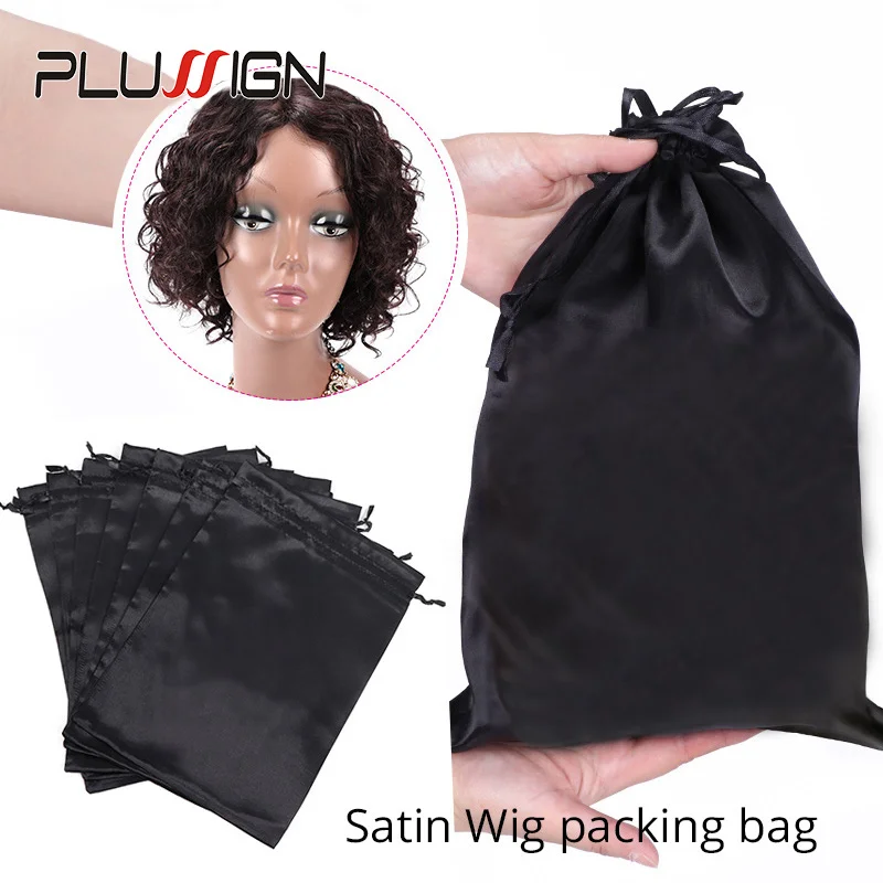 Plussign Tas Wig Hitam Pink Emas Wig Penyimpanan dengan Tali Ukuran Besar 25Cm * 35Cm Satin Wig Tas Kantong Hadiah Tas 1-3 Buah/Lot