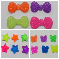 50 Mixed Neon Color Flatback Resin Cabochon Dotted Rhinestone Bow Star Butterfly