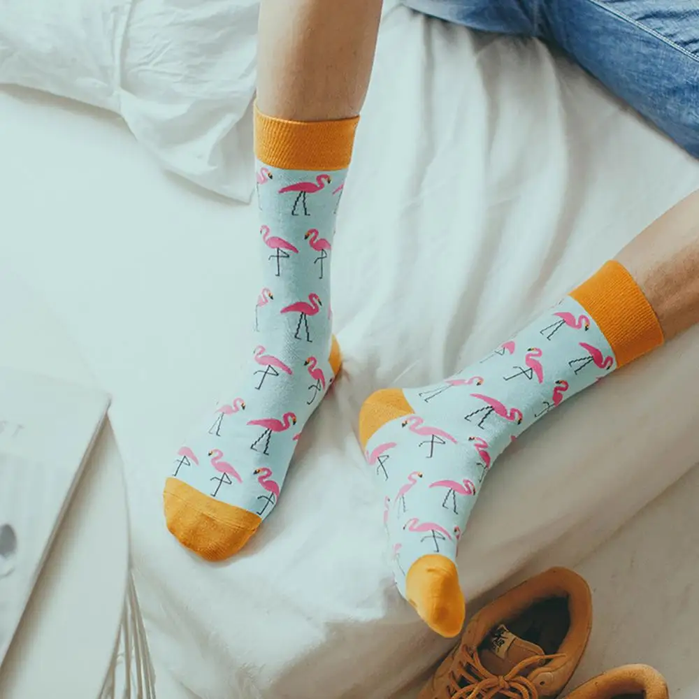 Fashion Cotton Women Socks Cute Flamingo Animal Printed Happy Funny Socks Cotton Casual Adult Sock