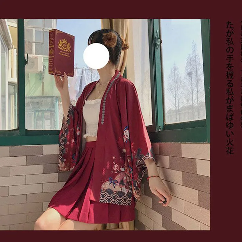 Chaqueta japonesa de primavera y viento para niña, kimono cárdigan suelto con plumas, combina con todo, de Inari God, 2020