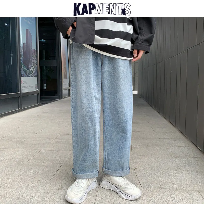 KAPMENTS Winter Men Joggers Loose Vintage Blue Jeans 2023 Wide Leg Sweatpants Mens Harajuku Punk Denim Pants Male Baggy Trousers