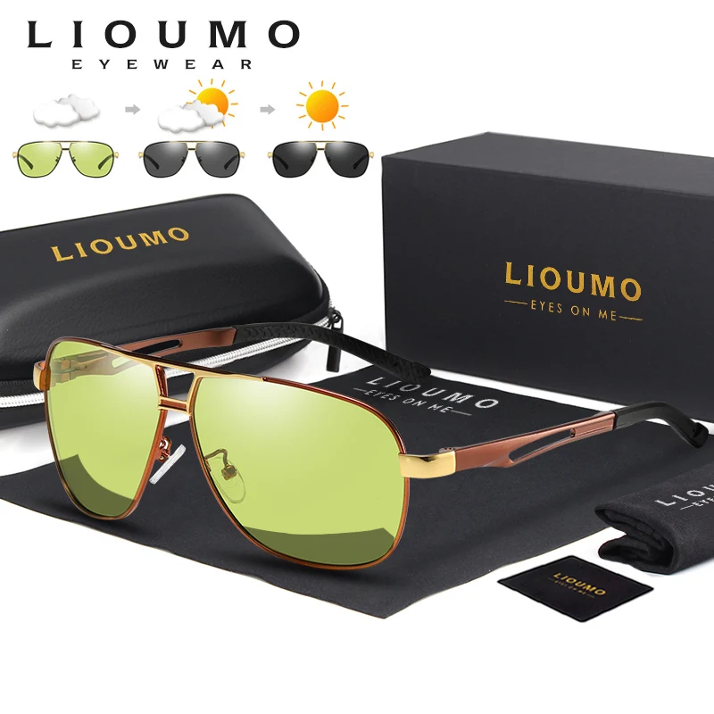 LIOUMO Design Aviation Polarized Sunglasses Men Intelligent Change Color Sun Glasses Women Photochromic UV400 lunette de soleil