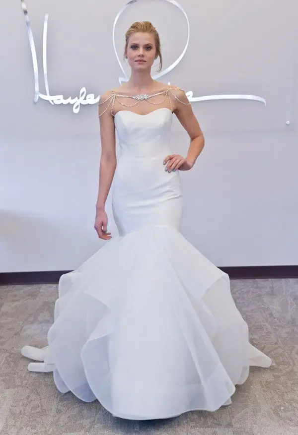 

Elegant Organza Strapless sweetheart neckline trumpet mermaid wedding dress court train 2016