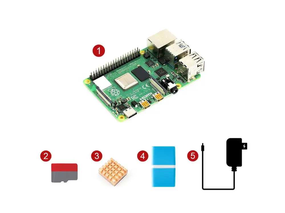 Raspberry Pi 4 Model B Starter Kit, Essential Parts, Micro SD Card, Heat Sink, Power Supply