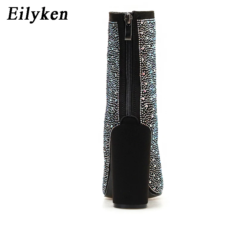 Eilyken moda Sexy banchetto stivali da donna spessi con strass lucidi discoteca tacco quadrato Zapatos Mujer