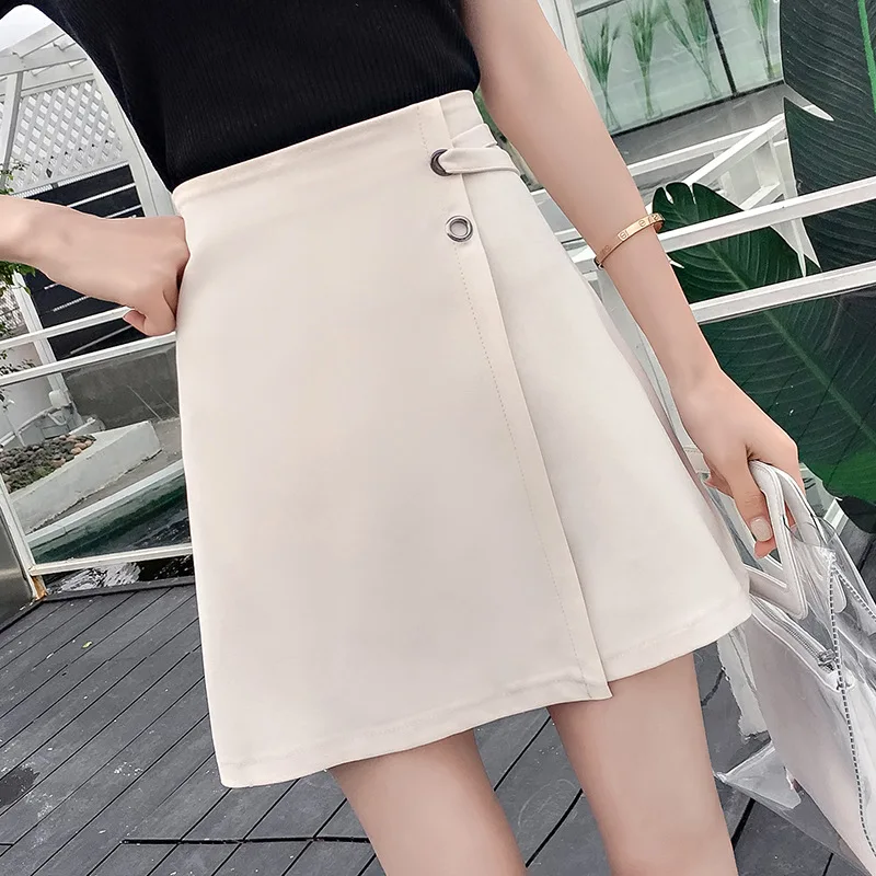 2021 Spring and Summer New Korean Version of High Waist Ring Buckle Decoration Irregular Short Skirt Skirt Fashion a-line Short