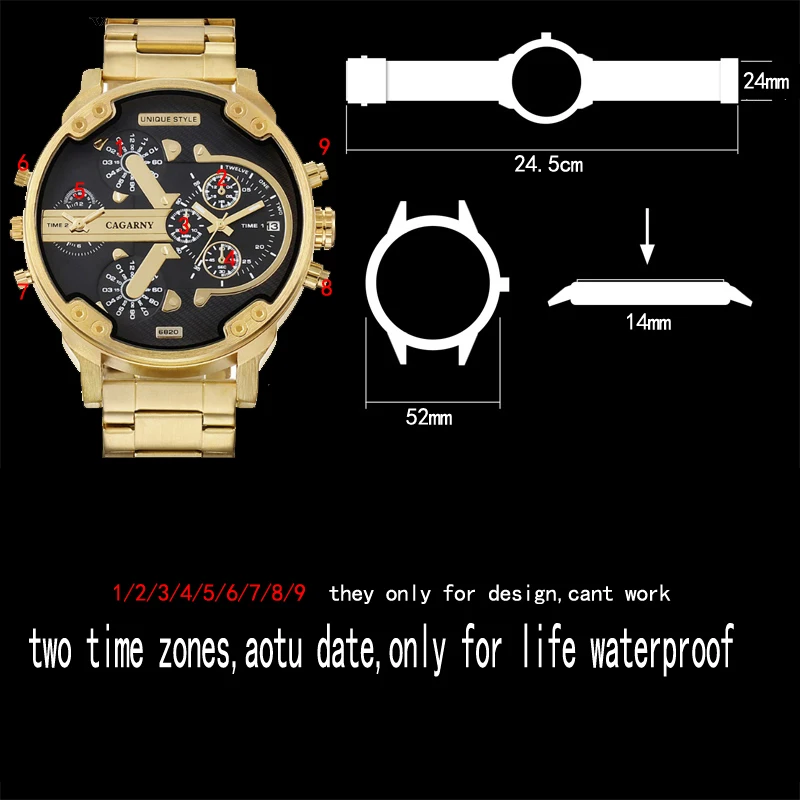 Cagarny Dual Display Luxury Watch Men Sport Quartz Clock Fashion Mens Watches Gold Steel Watch Relogio Masculino Dropshipping