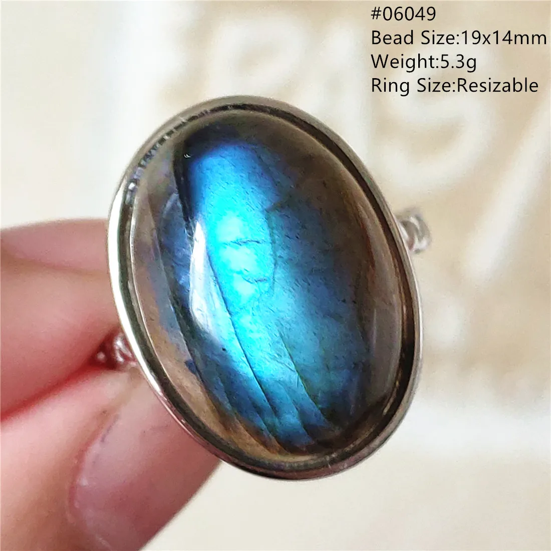 

Natural Blue Light Labradorite Adjustable Ring Oval Round 925 Sterling Silver Colorful Blue Labradorite Rare Women Men AAAAA