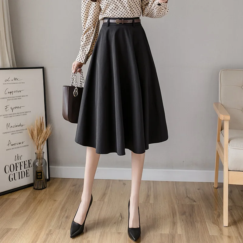 2020 South Korean Summer Temperament High-waisted Slimming Long Women Black Vintage Sexy School Girl Knee Length Skirt