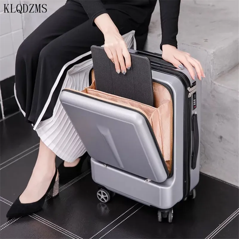 KLQDZMS Laptop Luggage 20 Inch Front Opening Boarding Case 24” USB Charging Trolley Case Women\'s Handheld Travel Suitcase