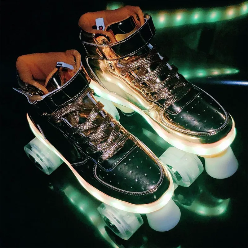 2020 New Led Rechargeable 7 Colorful Flash Double Row 4 Wheel Roller Skates Outdoor Men Women Shoes