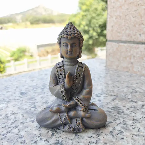 Stone Color Thailand Buddha Statue Ornaments Resin Home Zen Garden Decoration Meditation Buddha Sculpture Feng Shui Figurines 2#