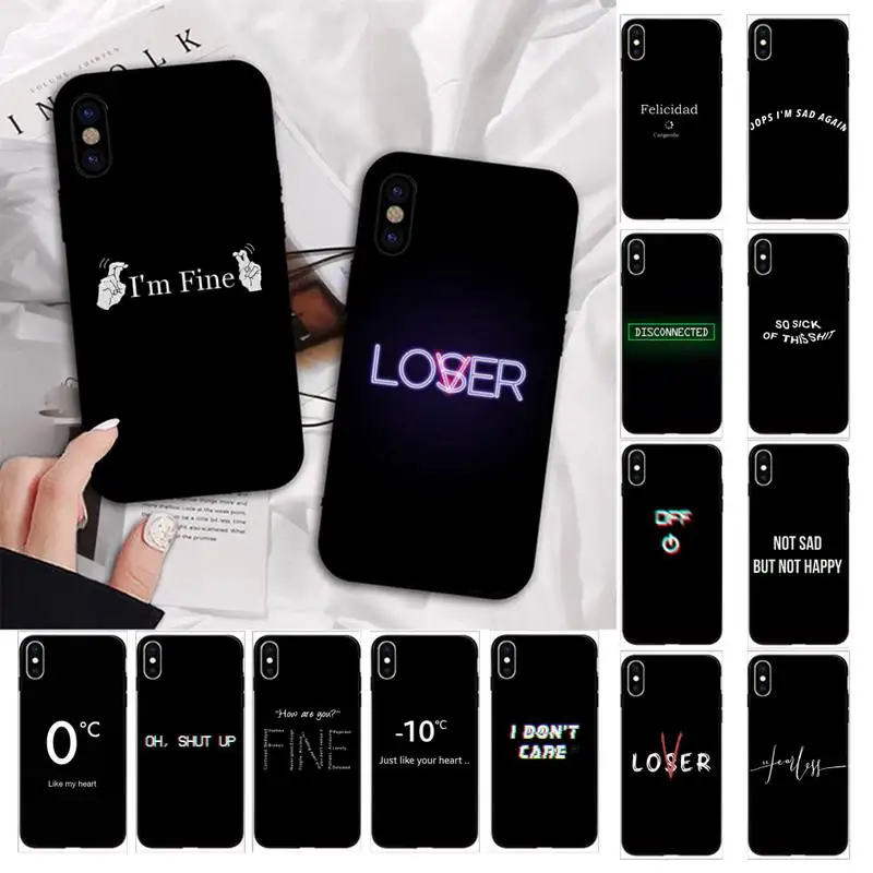 MaiYaCa Sad depression Black Word Phone Case for iphone 13 11 12 pro XS MAX 8 7 6 6S Plus X 5S SE 2020 XR cover