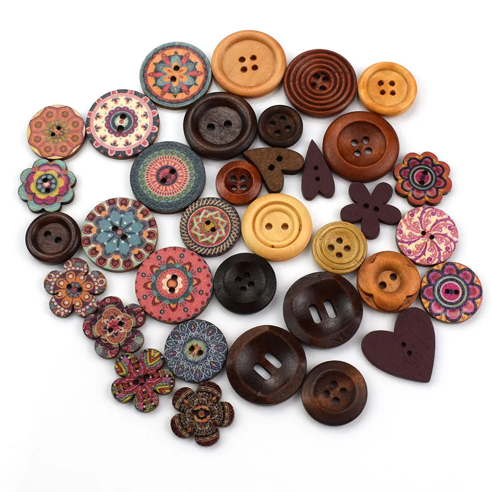 

300PCS 2 Holes 4 Holes Round Wood Button 15MM-25MM Wooden Buttons for Hat Shoes Clothes Diy Accessories Mixed Color