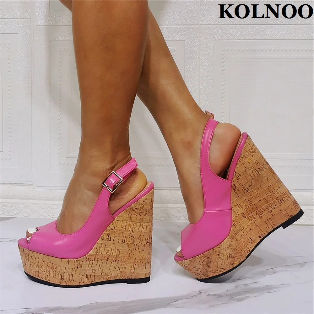 

Kolnoo New Handmade Womens Wedges Heeled Sandals Slingback Peep-Toe Sexy Party Prom Shoes Large Size 35-47 Fashion Summer Shoes