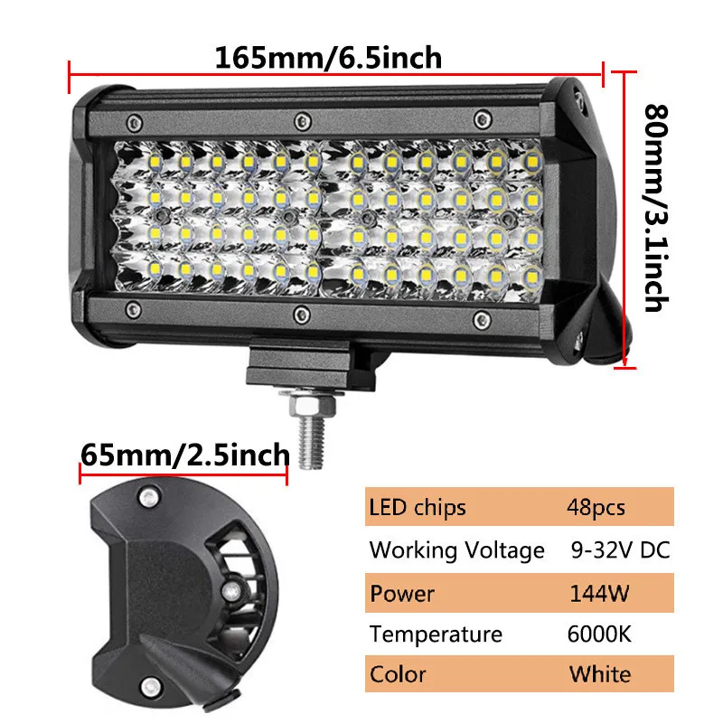 Listwa LED Offroad Spot Flood Combo do ciężarówki Samochód SUV Łódź Moto Wózek widłowy Listwa świetlna 144W Światło robocze 7-calowe reflektory LED