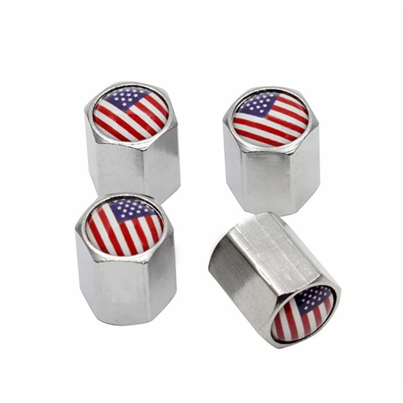 4Pcs/Pack Car Accessories USA US America Flag Logo Sliver Car Wheel Tire Valve Caps for Ford Chevrolet GMC Chrysler Auto Styling